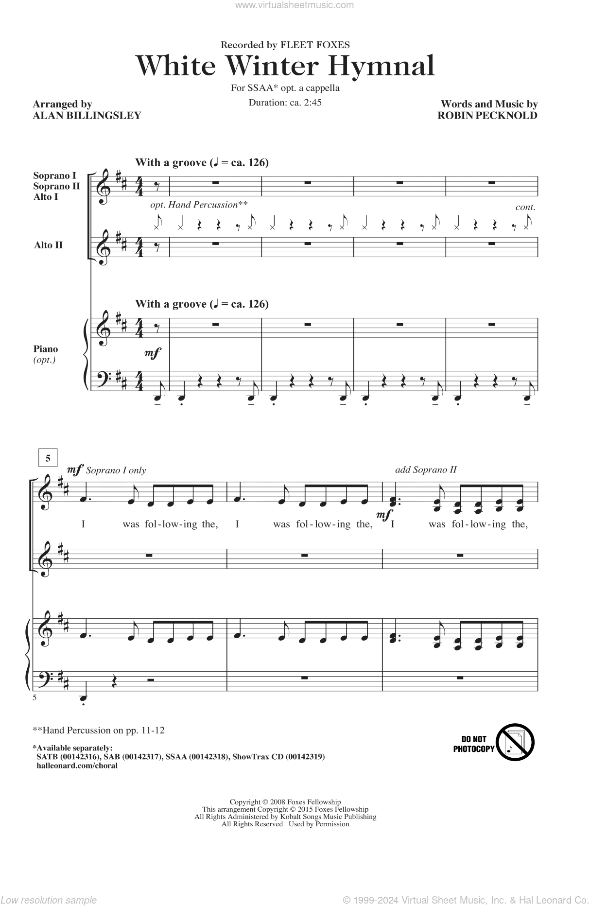 White Winter Hymnal (arr. Alan Billingsley)