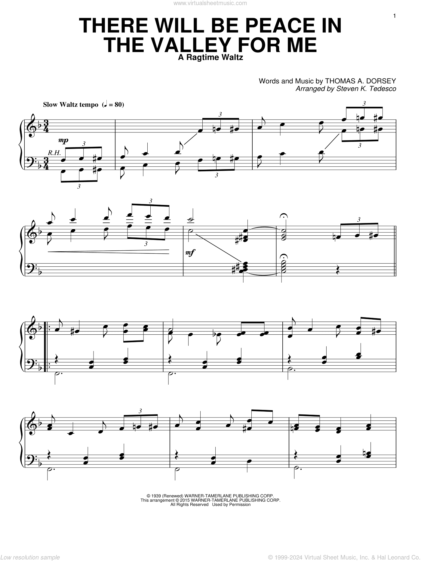 There Will Be Peace In The Valley For Me (arr. Steven K. Tedesco) [Ragtime version]