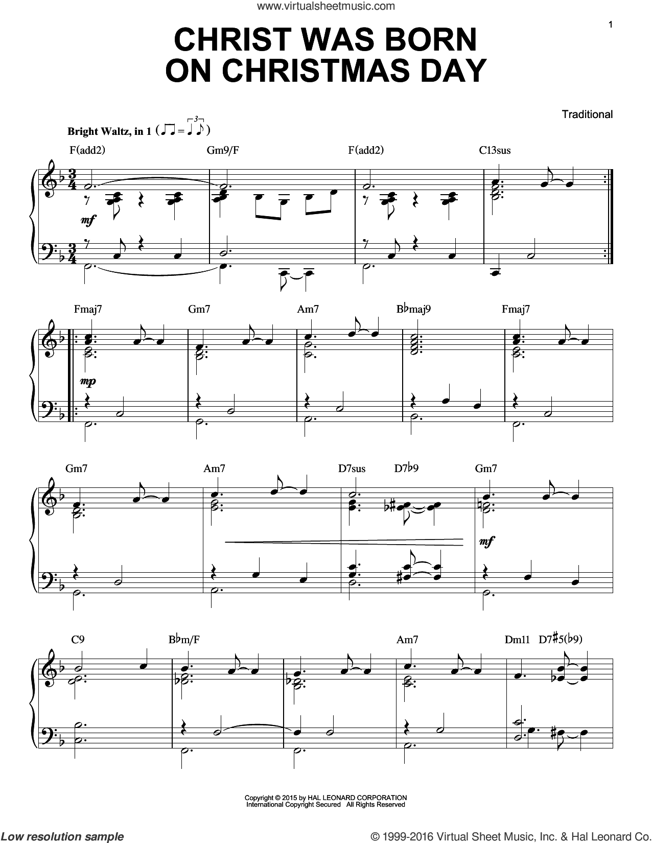 Christ Was Born On Christmas Day [Jazz version] (arr. Brent Edstrom)