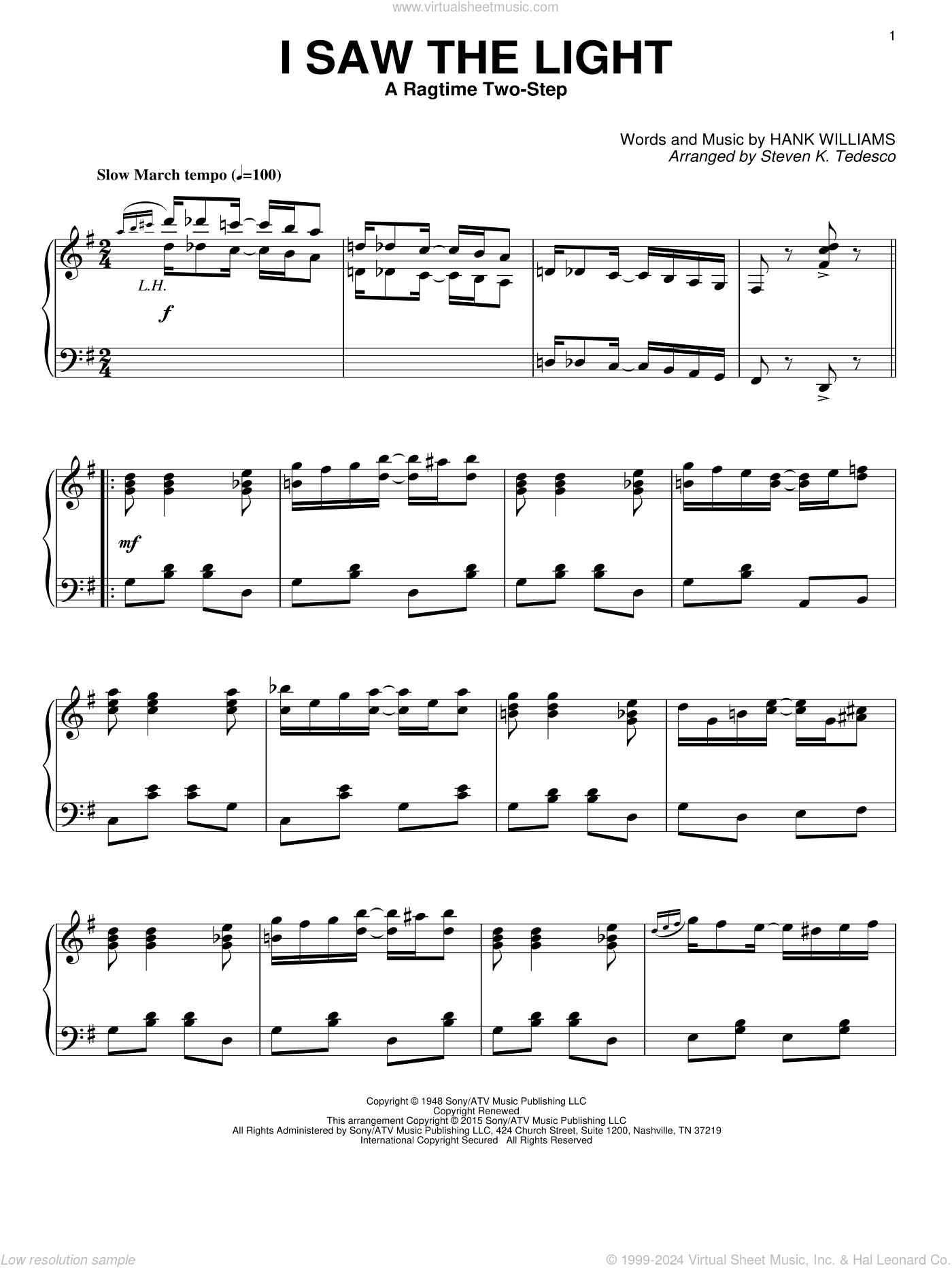 I Saw The Light (arr. Steven K. Tedesco) [Ragtime version]