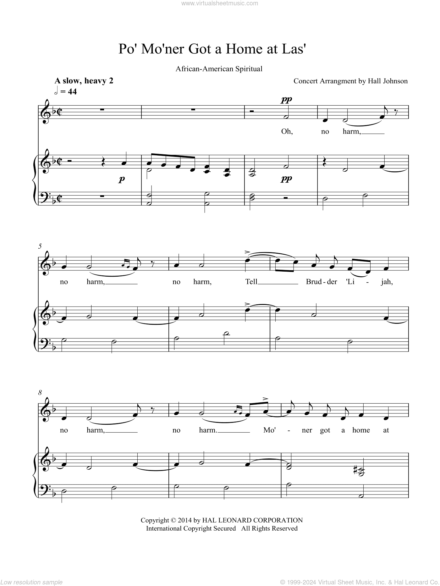 Po' Mo'ner Got a Home at Las' (D minor)