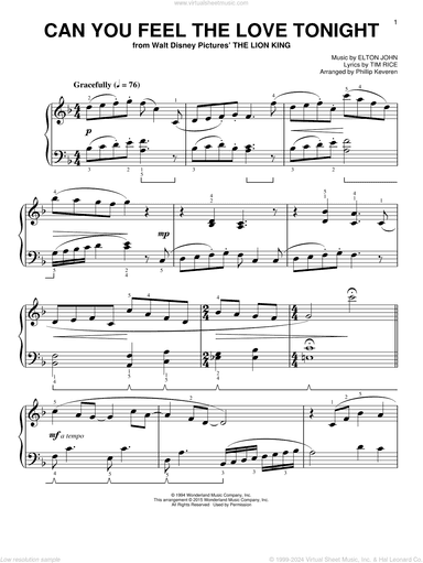 Can You Feel The Love Tonight [Classical version] (from The Lion King) (arr. Phillip Keveren)