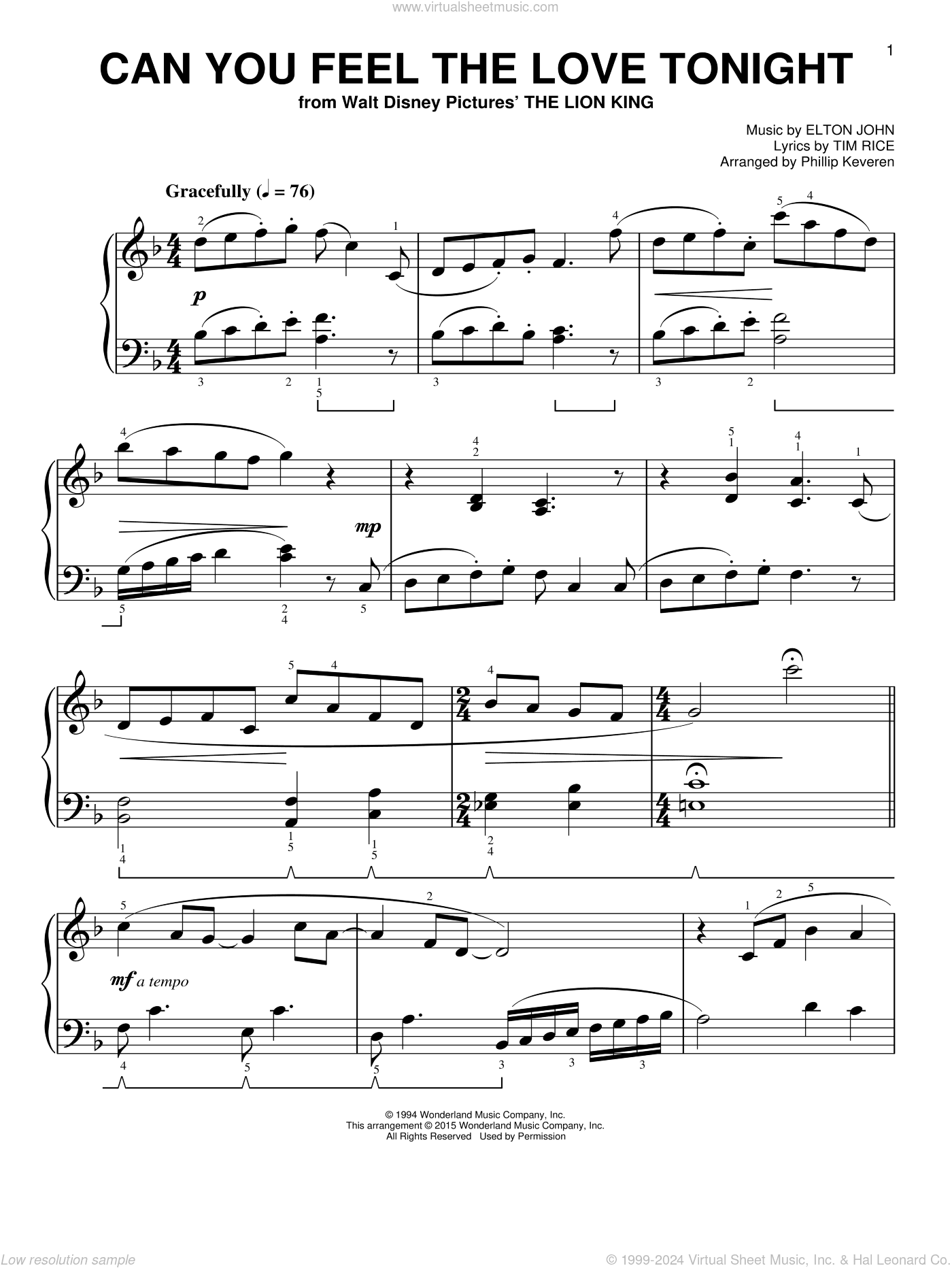 Can You Feel The Love Tonight [Classical version] (from The Lion King) (arr. Phillip Keveren)