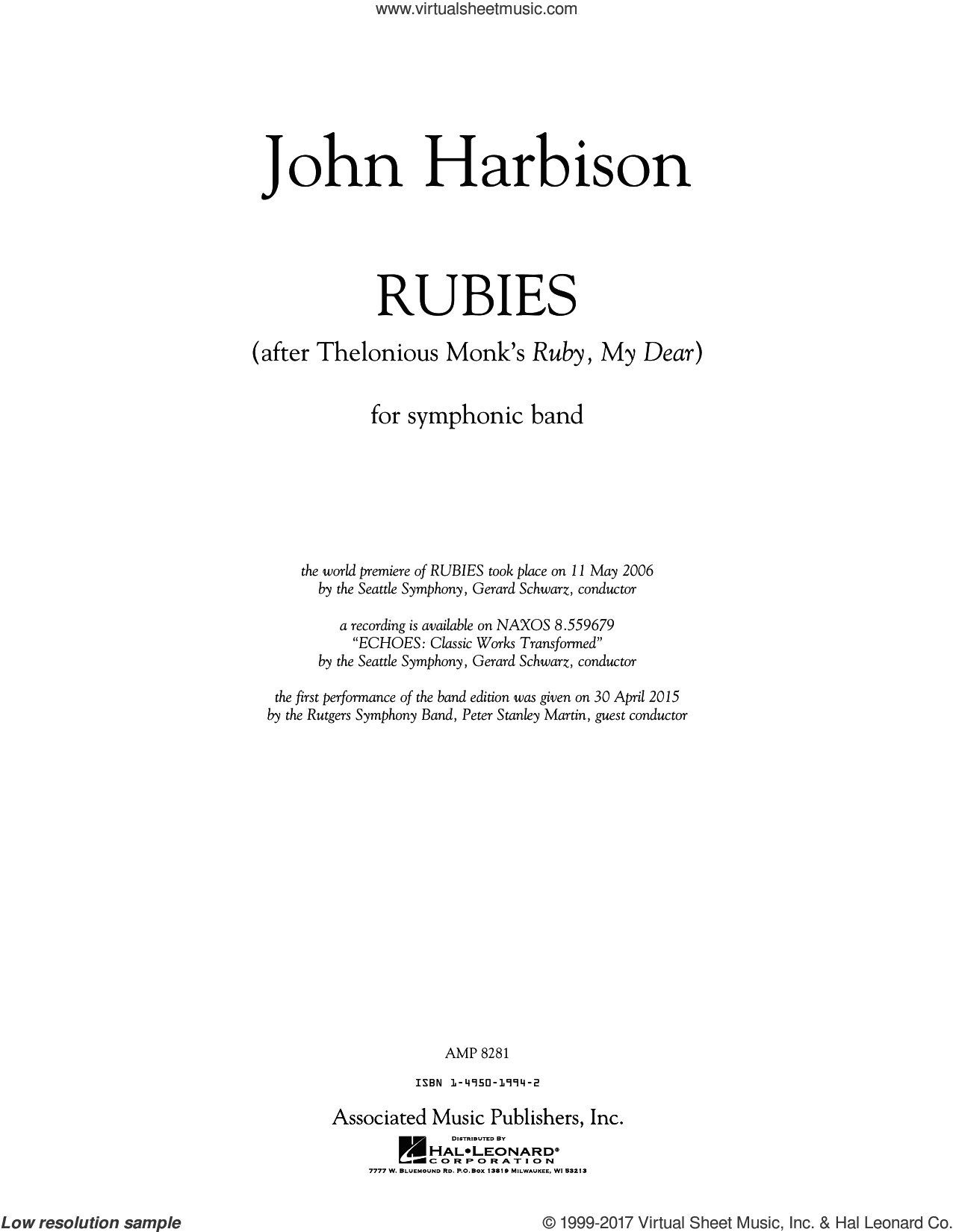 Rubies (After Thelonious Monk's "Ruby, My Dear")
