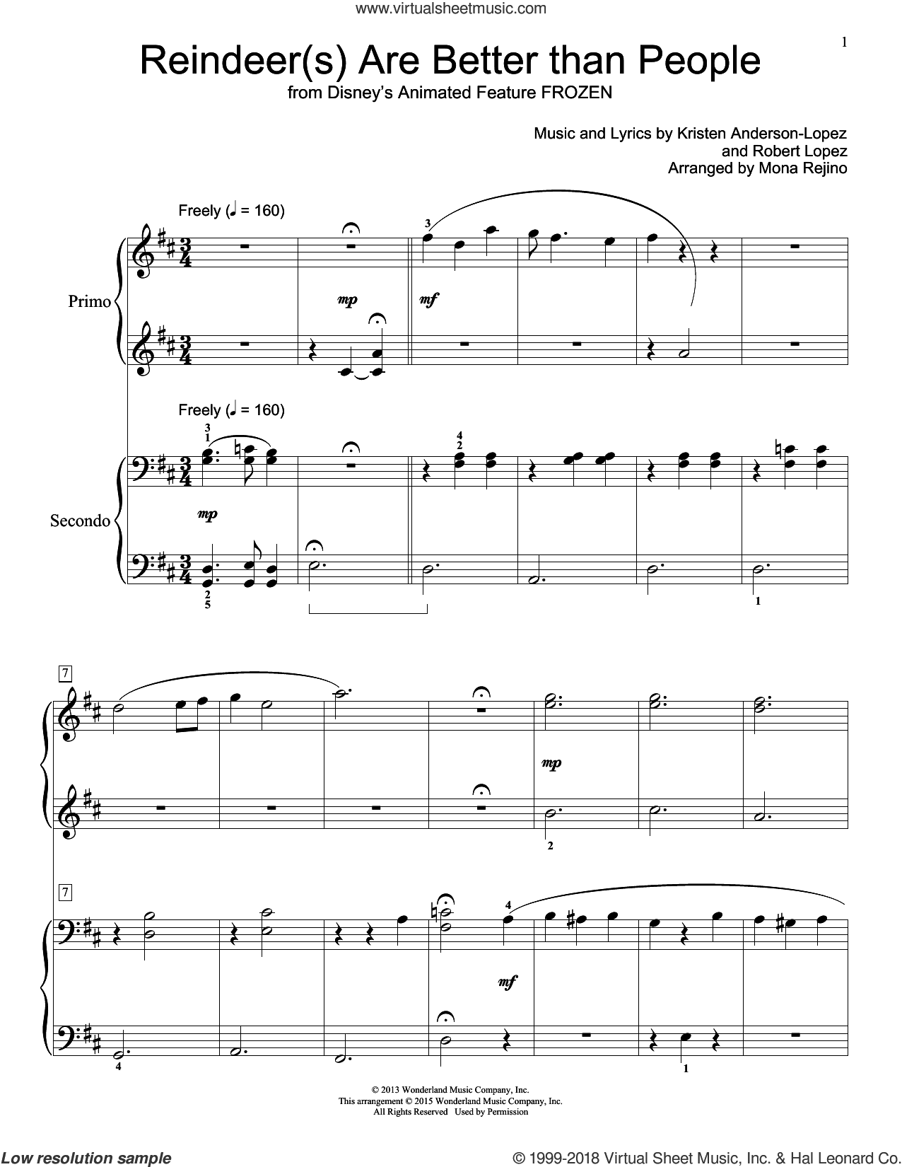 Reindeer(s) Are Better Than People (from Disney's Frozen) (arr. Mona Rejino)