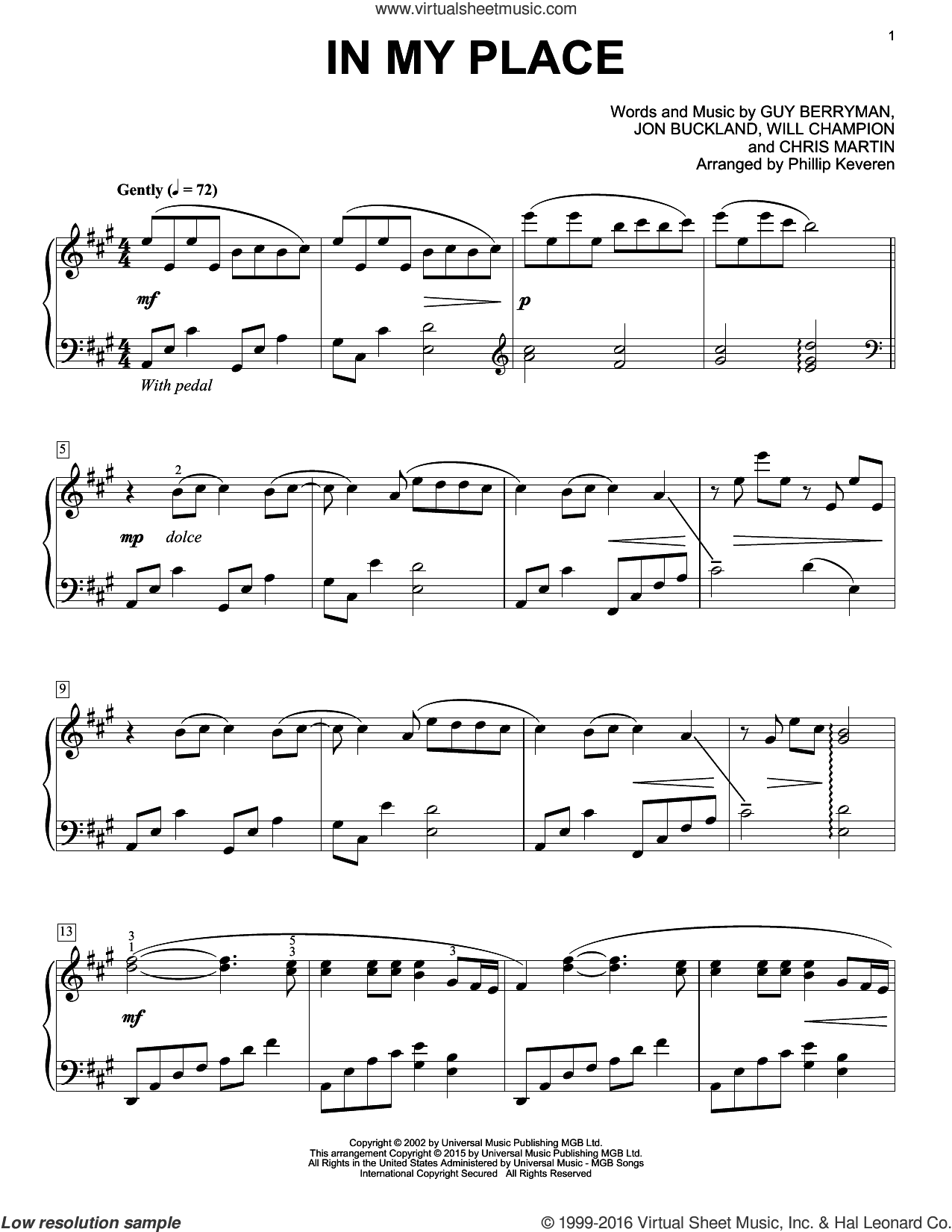 In My Place [Classical version] (arr. Phillip Keveren)
