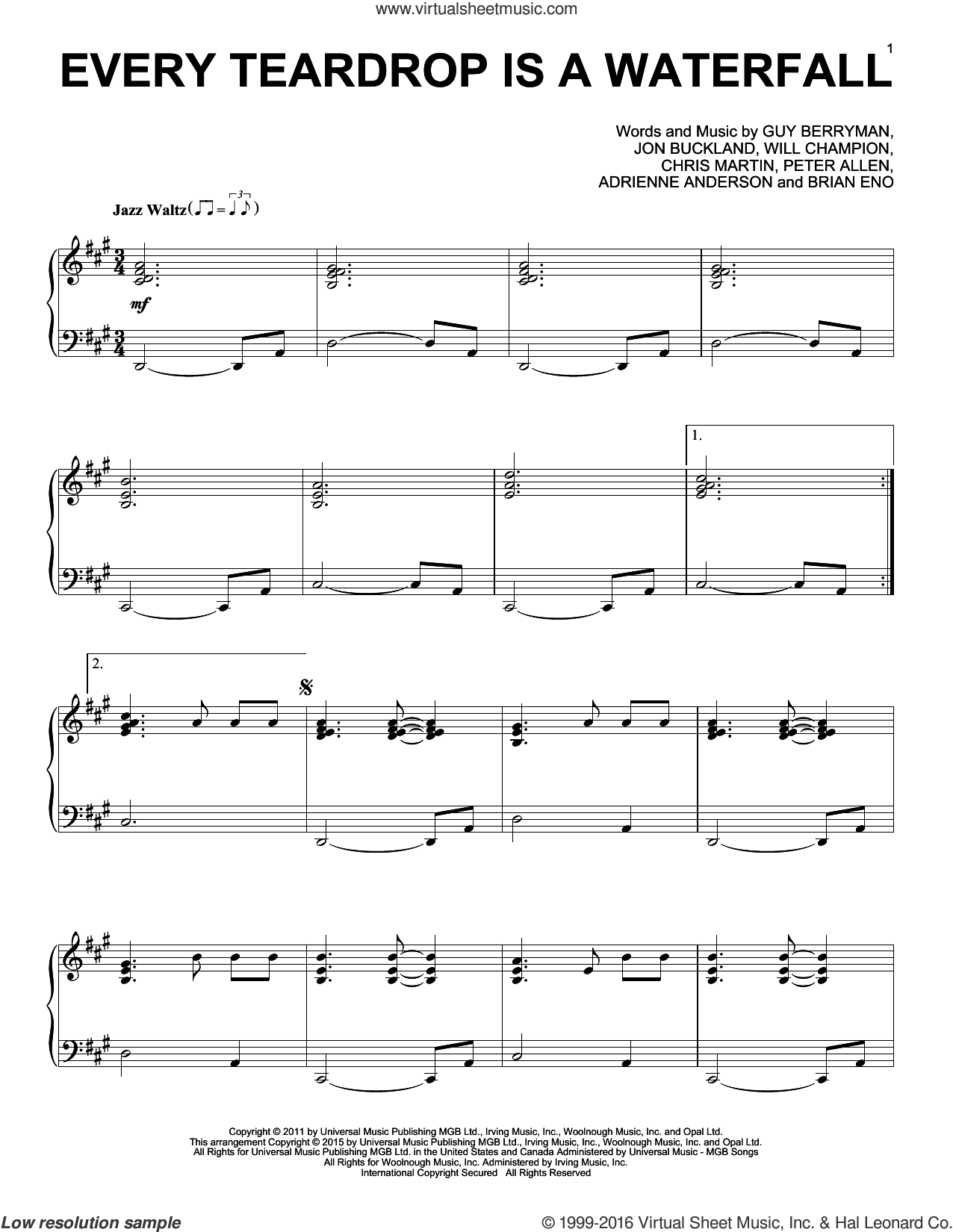 Every Teardrop Is A Waterfall [Jazz version]