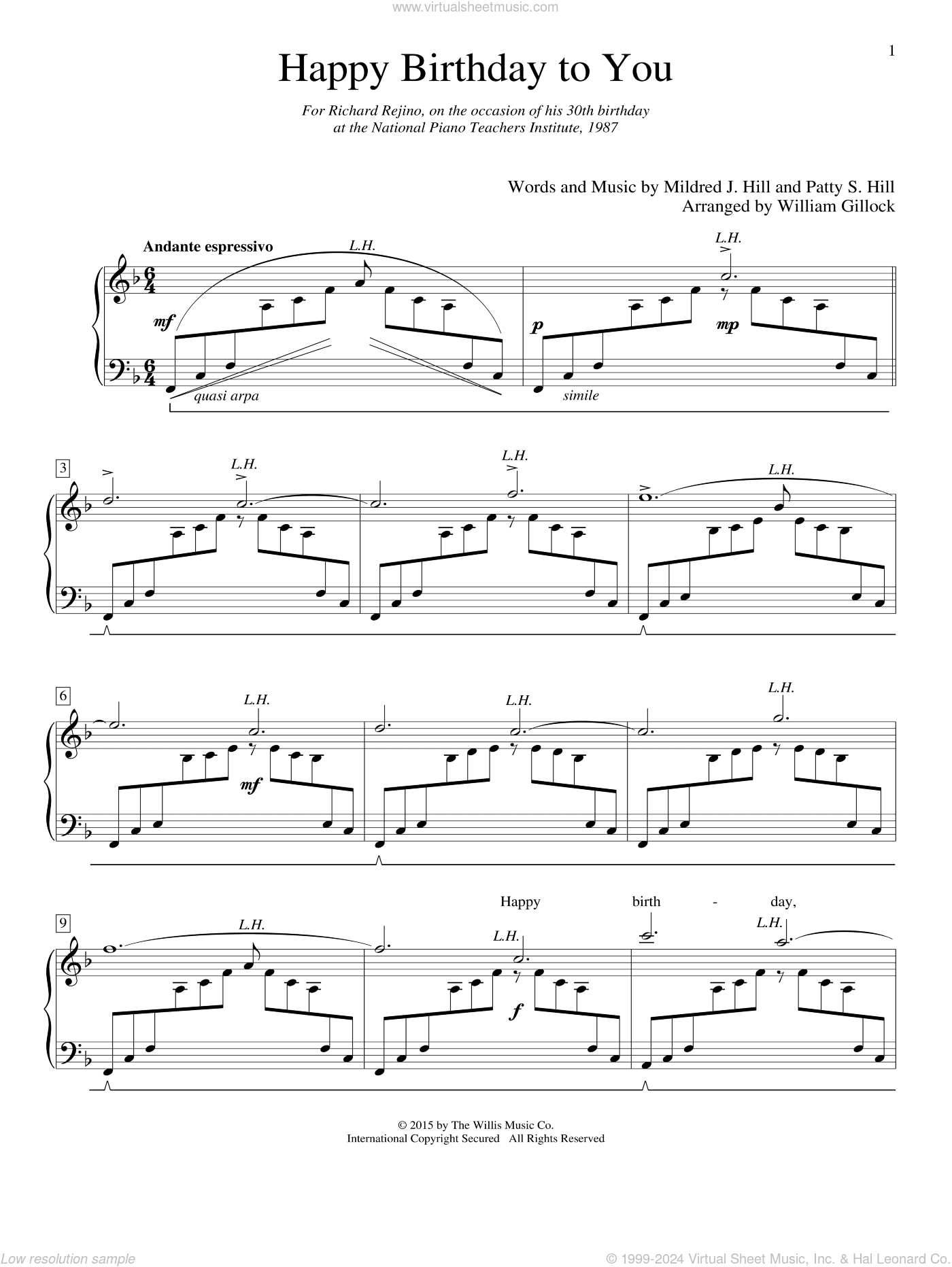 Happy Birthday To You (arr. William Gillock)