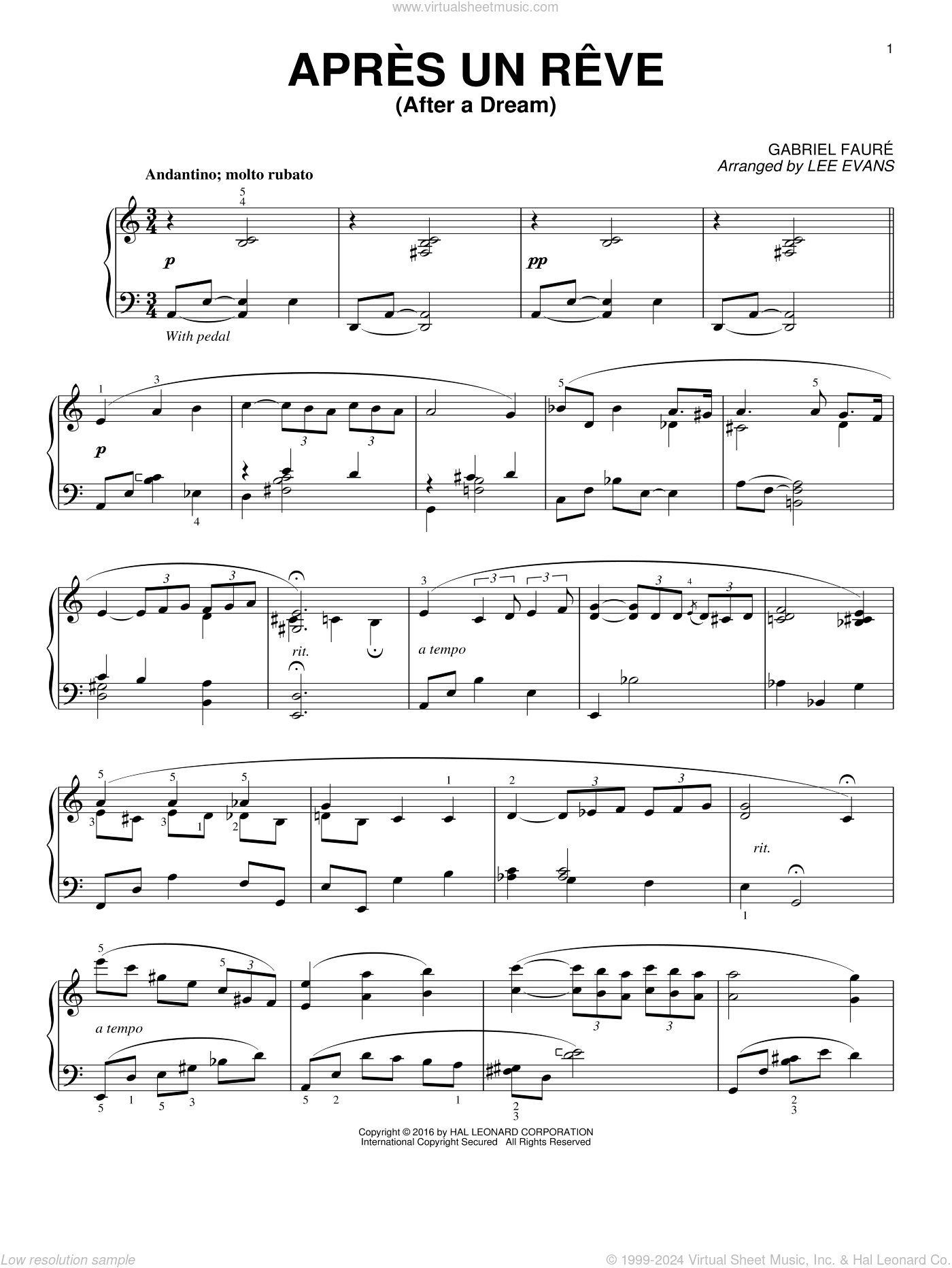 Apres un reve (arr. Lee Evans)
