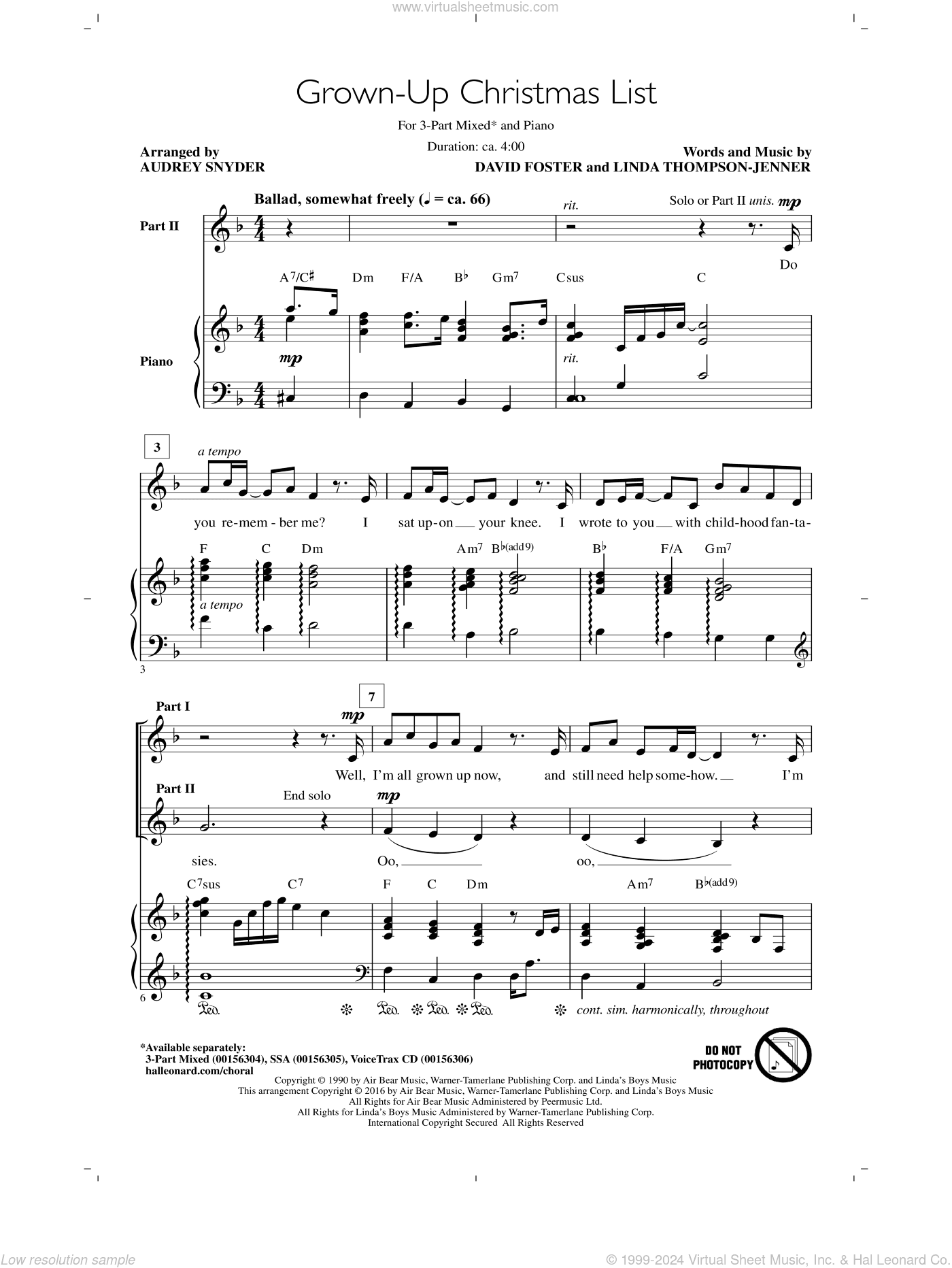 Grown-Up Christmas List (arr. Audrey Snyder)