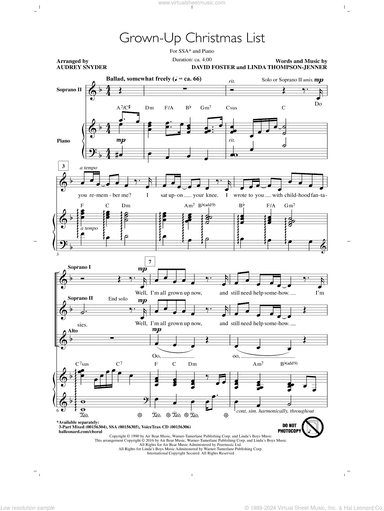 Grown-Up Christmas List (arr. Audrey Snyder)