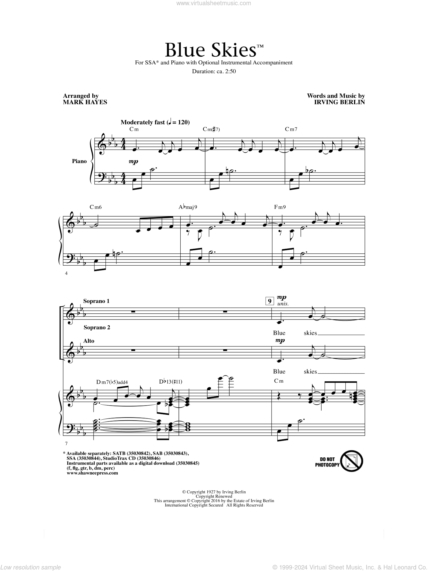 Blue Skies (arr. Mark Hayes)