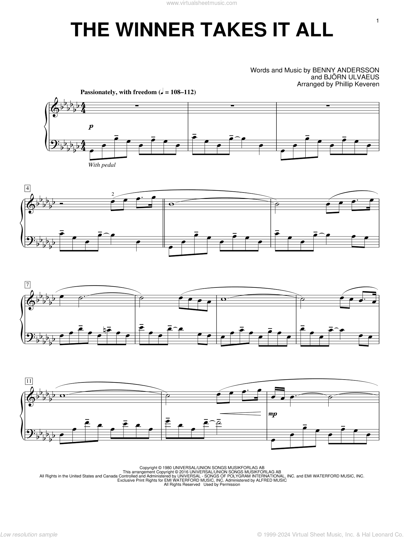The Winner Takes It All (arr. Phillip Keveren)