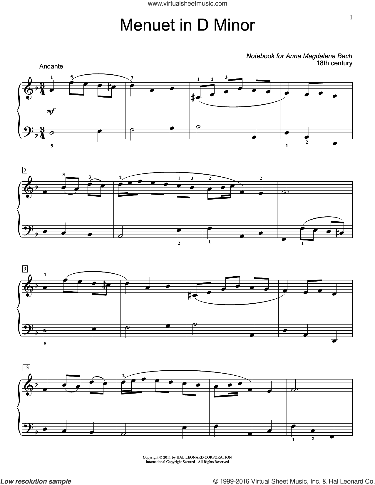 Menuet In D Minor, BWV App. 132
