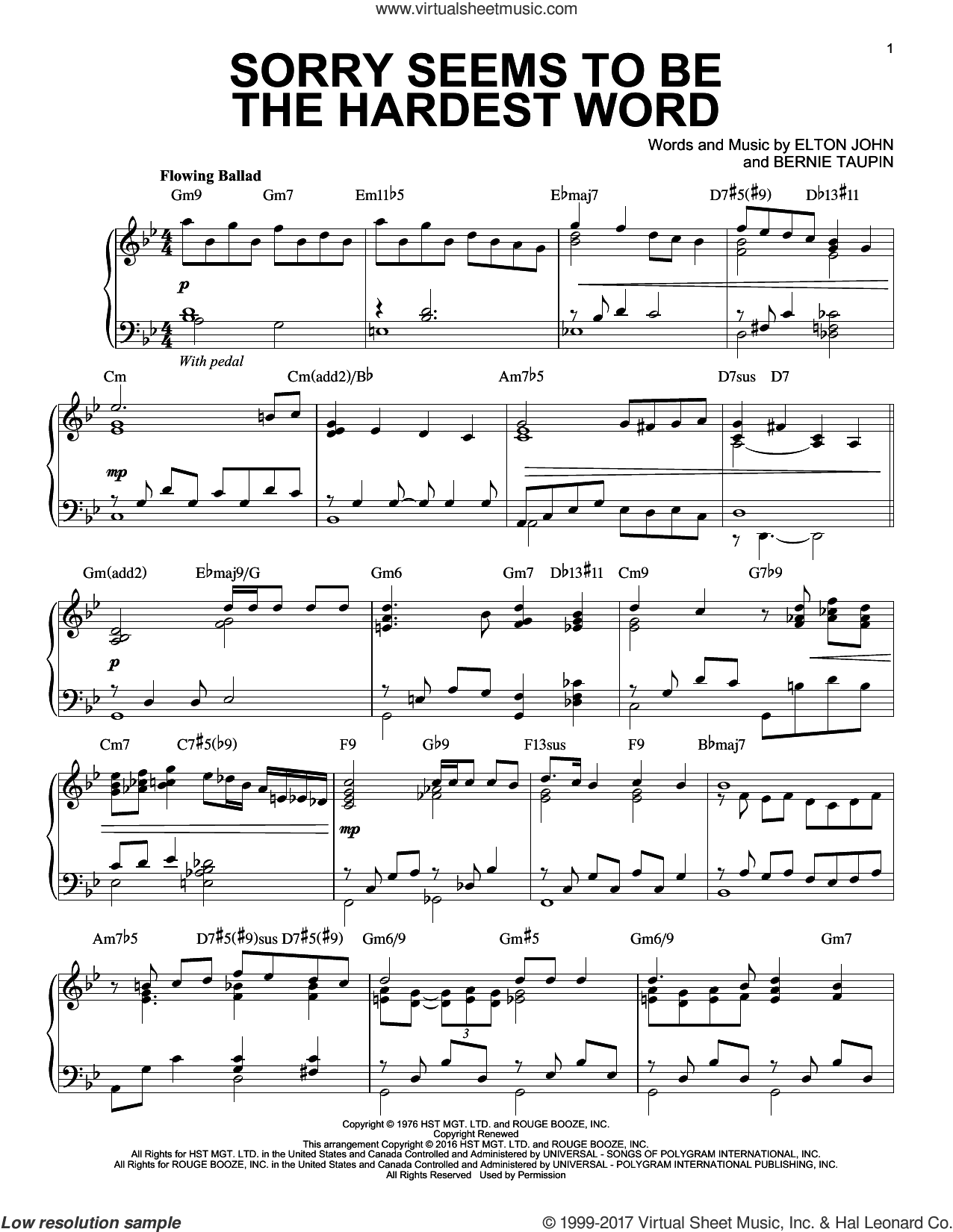 Sorry Seems To Be The Hardest Word [Jazz version] (arr. Brent Edstrom)