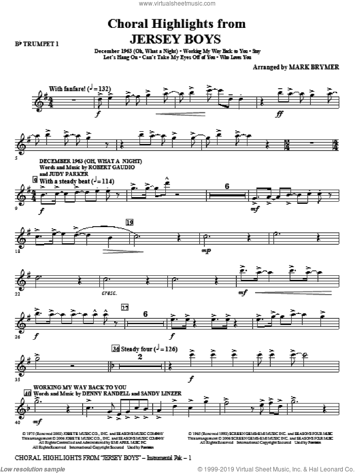 Jersey Boys (Choral Highlights) (complete set of parts)