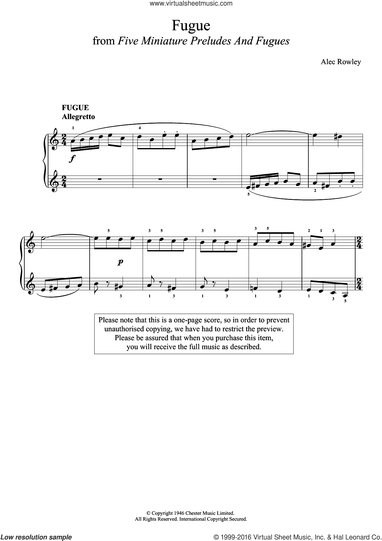Five Miniature Preludes And Fugues