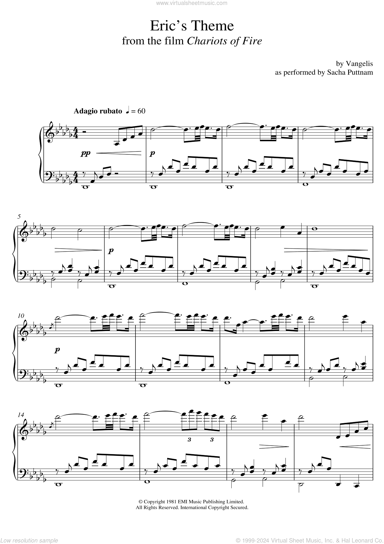 Eric's Theme (from Chariots Of Fire) (as performed by Sacha Puttnam)