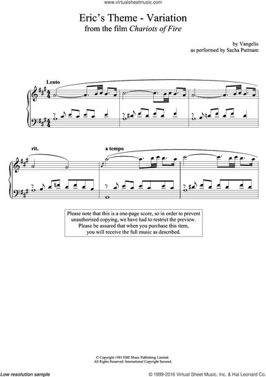 Eric's Theme- Variation (From Chariots Of Fire) (as performed by Sacha Puttnam)
