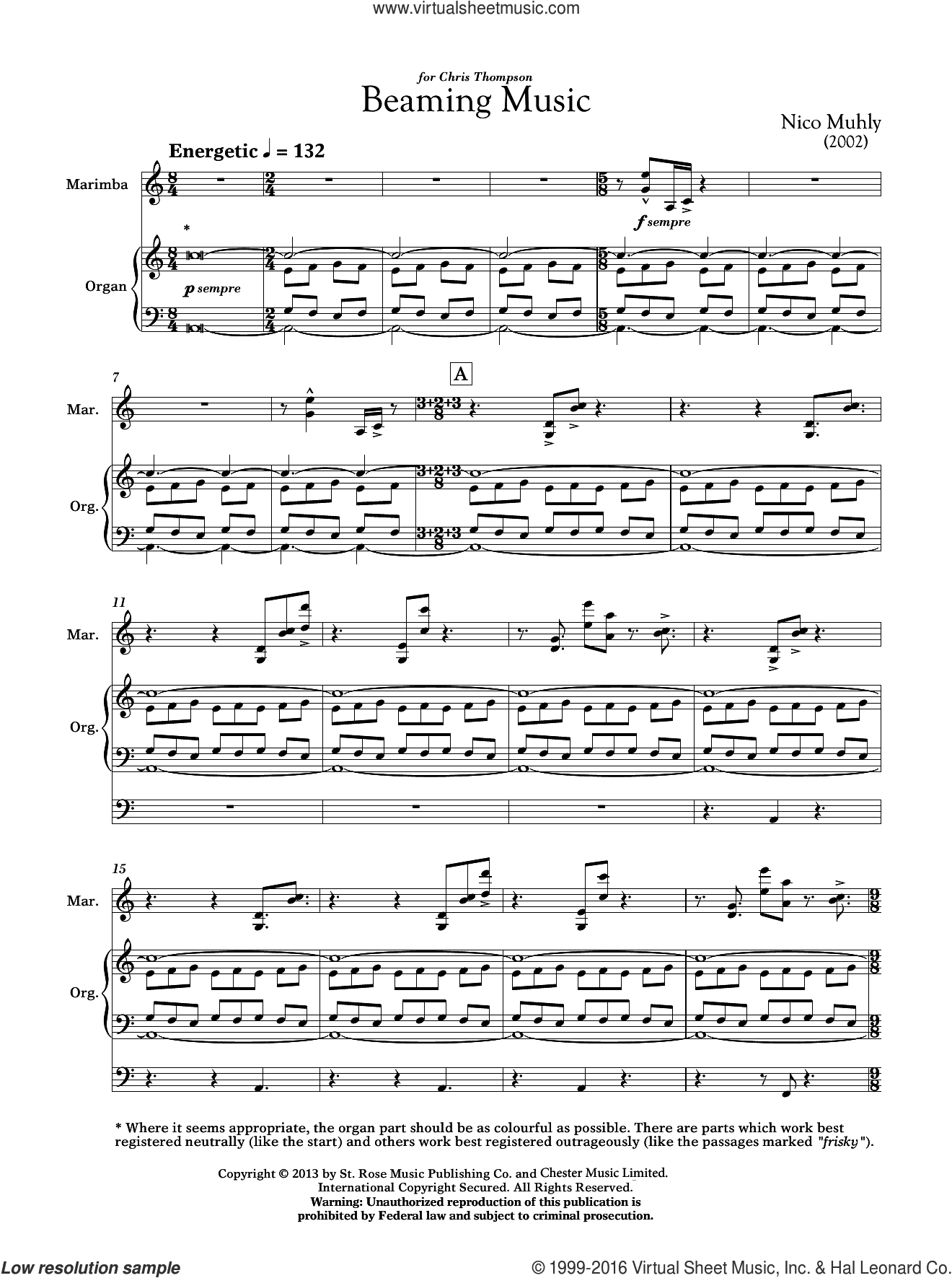 Beaming Music (for Marimba and Organ)
