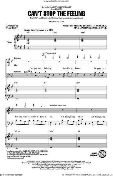 Can't Stop The Feeling (from Trolls) (arr. Mac Huff)