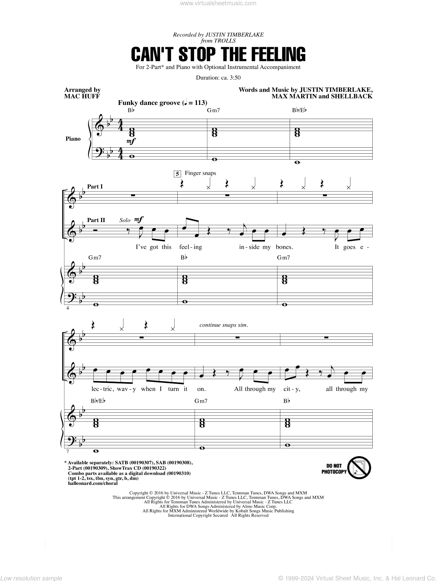 Can't Stop The Feeling (from Trolls) (arr. Mac Huff)