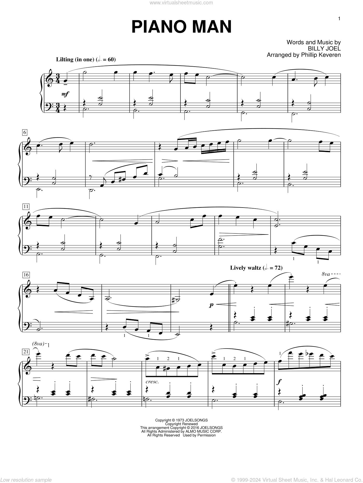 Piano Man [Classical version] (arr. Phillip Keveren)