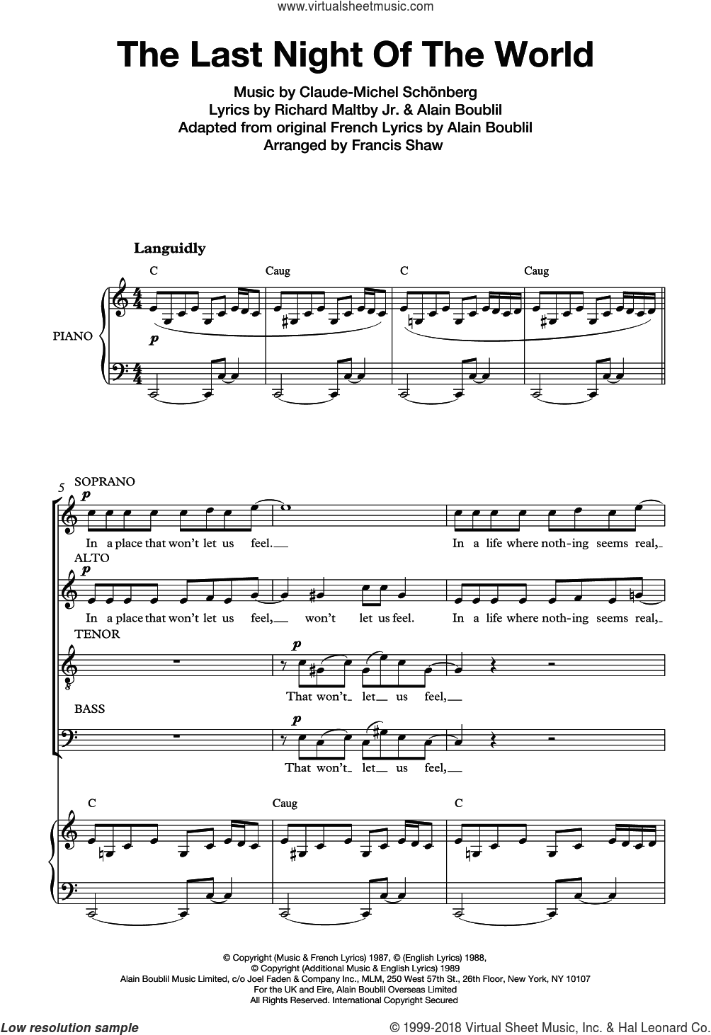The Last Night Of The World (from Miss Saigon) (arr. Francis Shaw)