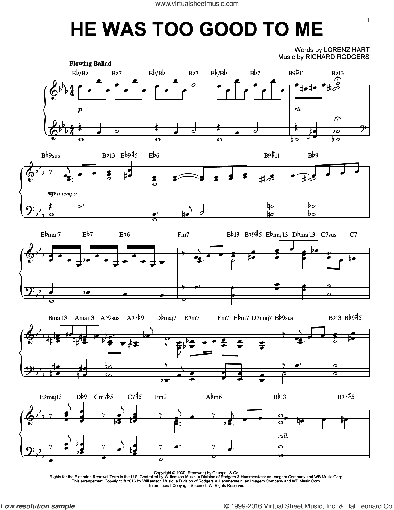 He Was Too Good To Me [Jazz version] (arr. Brent Edstrom)