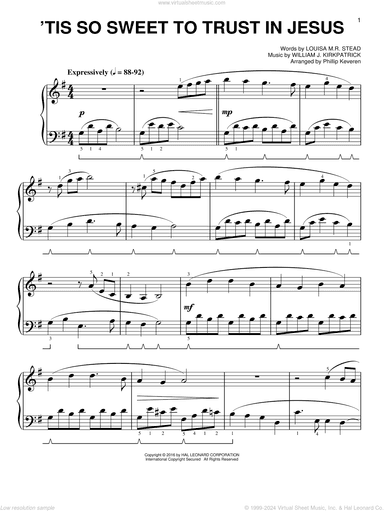 'Tis So Sweet To Trust In Jesus [Classical version] (arr. Phillip Keveren)
