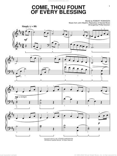 Come, Thou Fount Of Every Blessing [Classical version] (arr. Phillip Keveren)