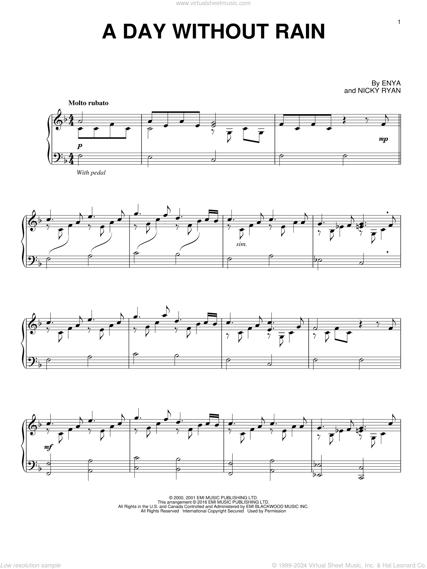 A Day Without Rain, (intermediate)