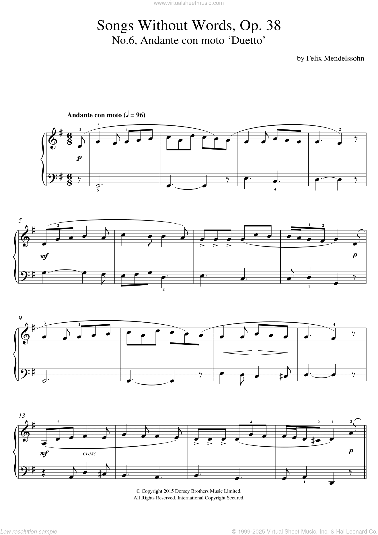 Song Without Words, Op. 38, No. 6 'Duetto'