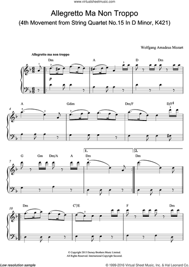 Allegretto Ma Non Troppo (4th Movement from String Quartet No.15 In D Minor, K421)
