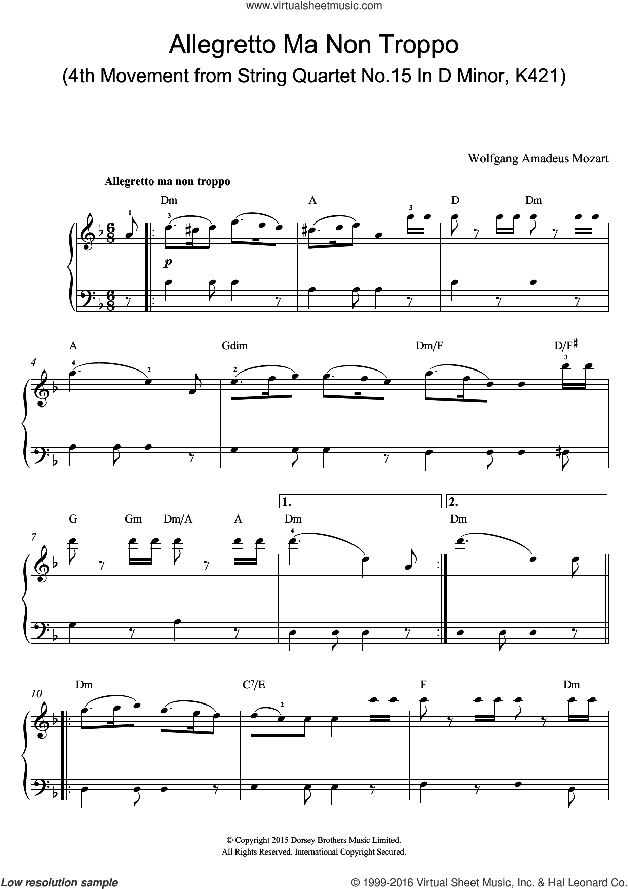 Allegretto Ma Non Troppo (4th Movement from String Quartet No.15 In D Minor, K421)