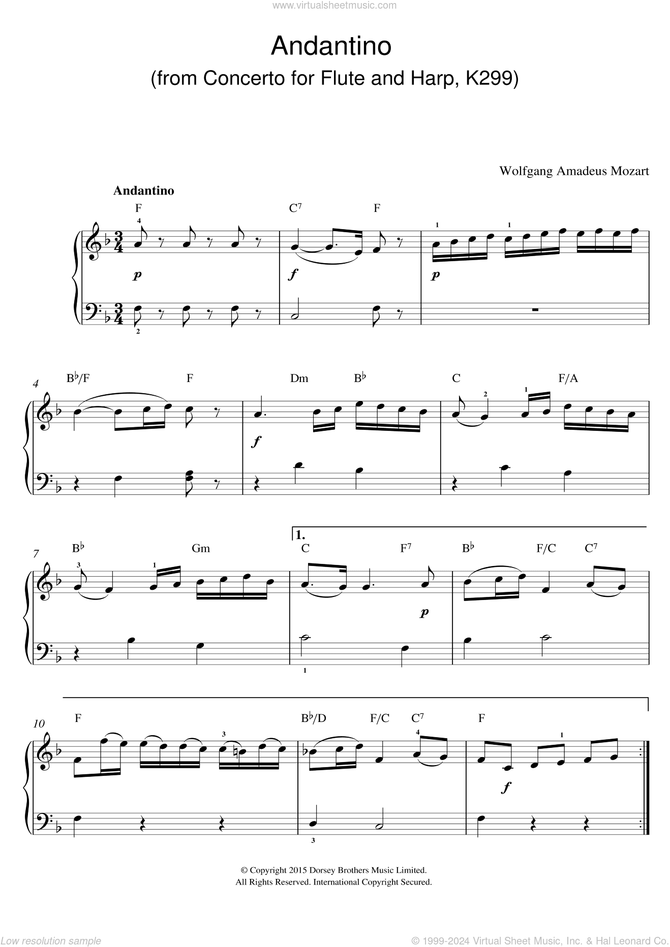 Andantino (from Concerto for Flute and Harp, K299) (excerpt)
