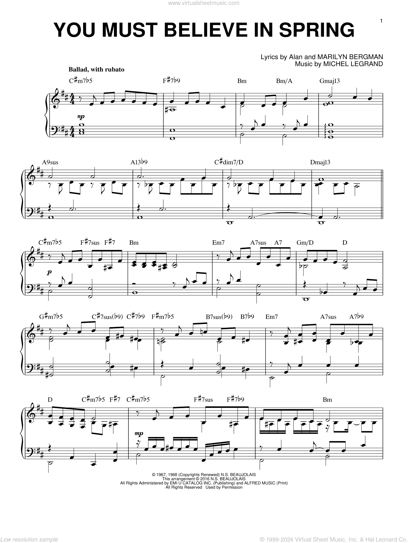 You Must Believe In Spring [Jazz version] (arr. Brent Edstrom)