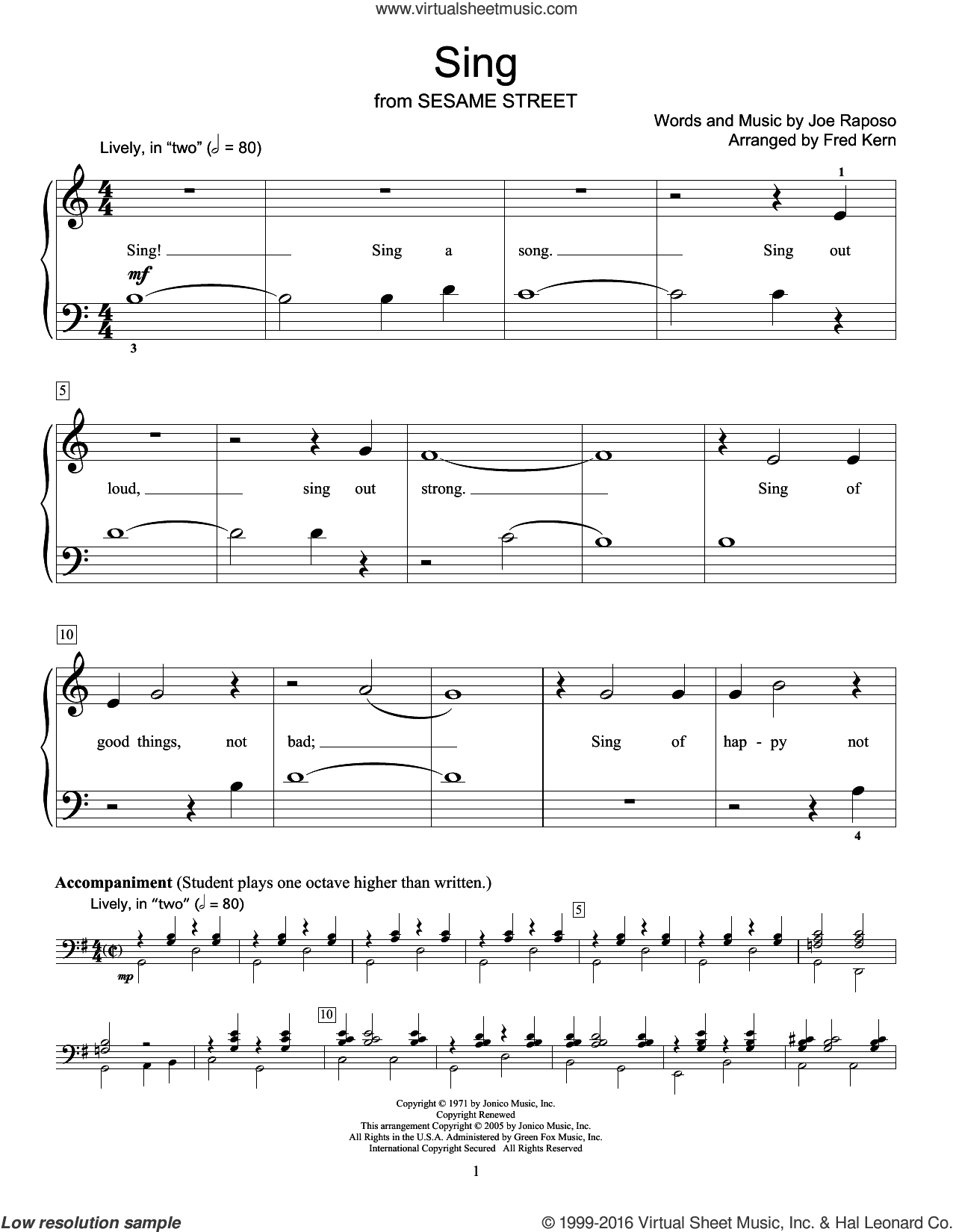 Sing (from Sesame Street) (arr. Fred Kern)