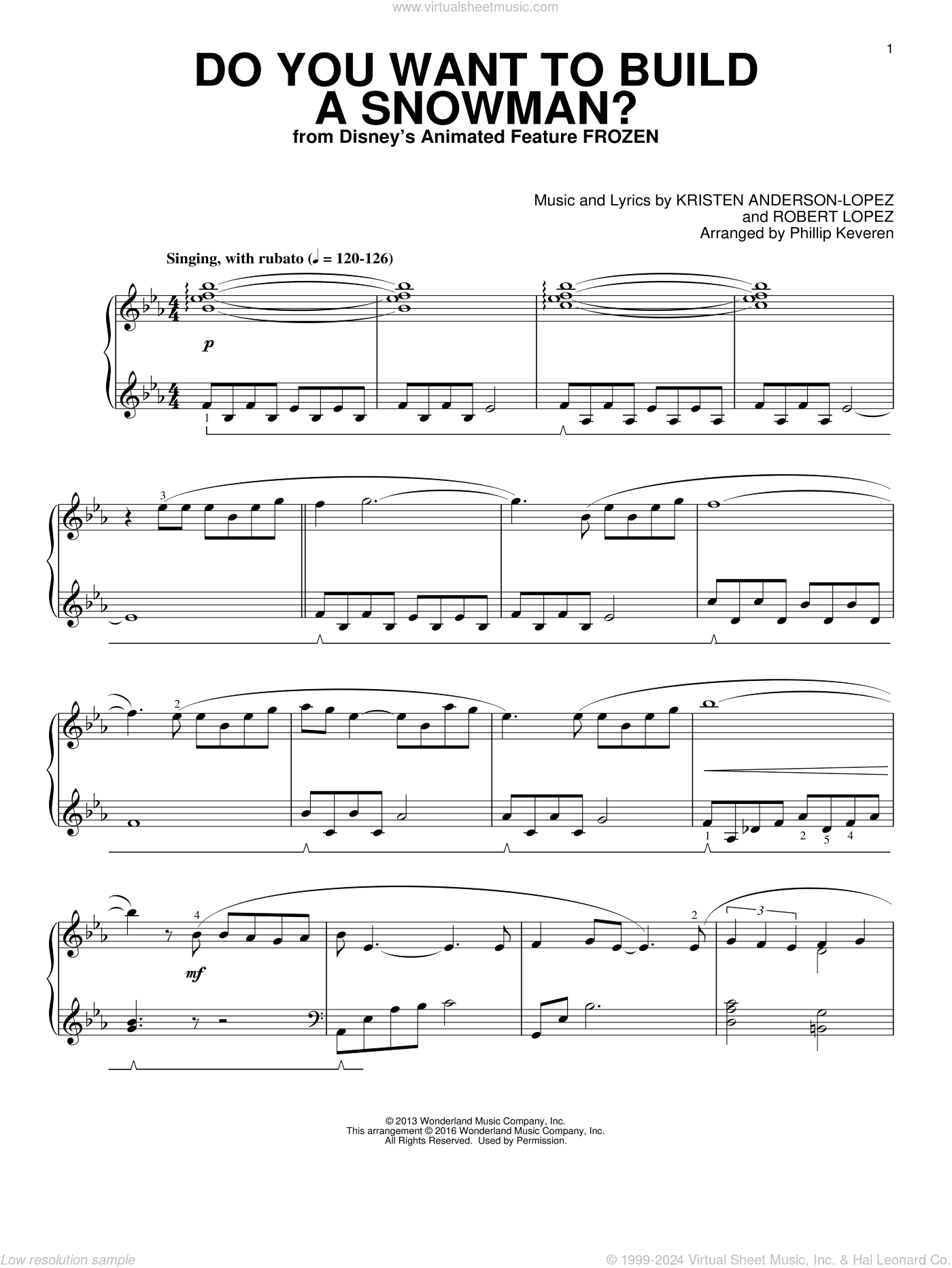 Do You Want To Build A Snowman? (from Frozen) (arr. Phillip Keveren)