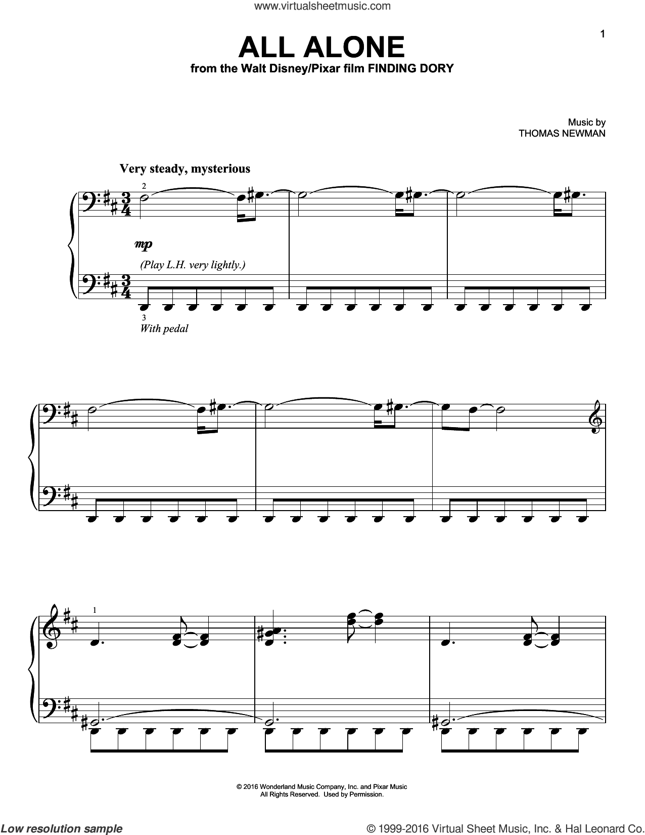 All Alone (from Finding Dory), (easy)