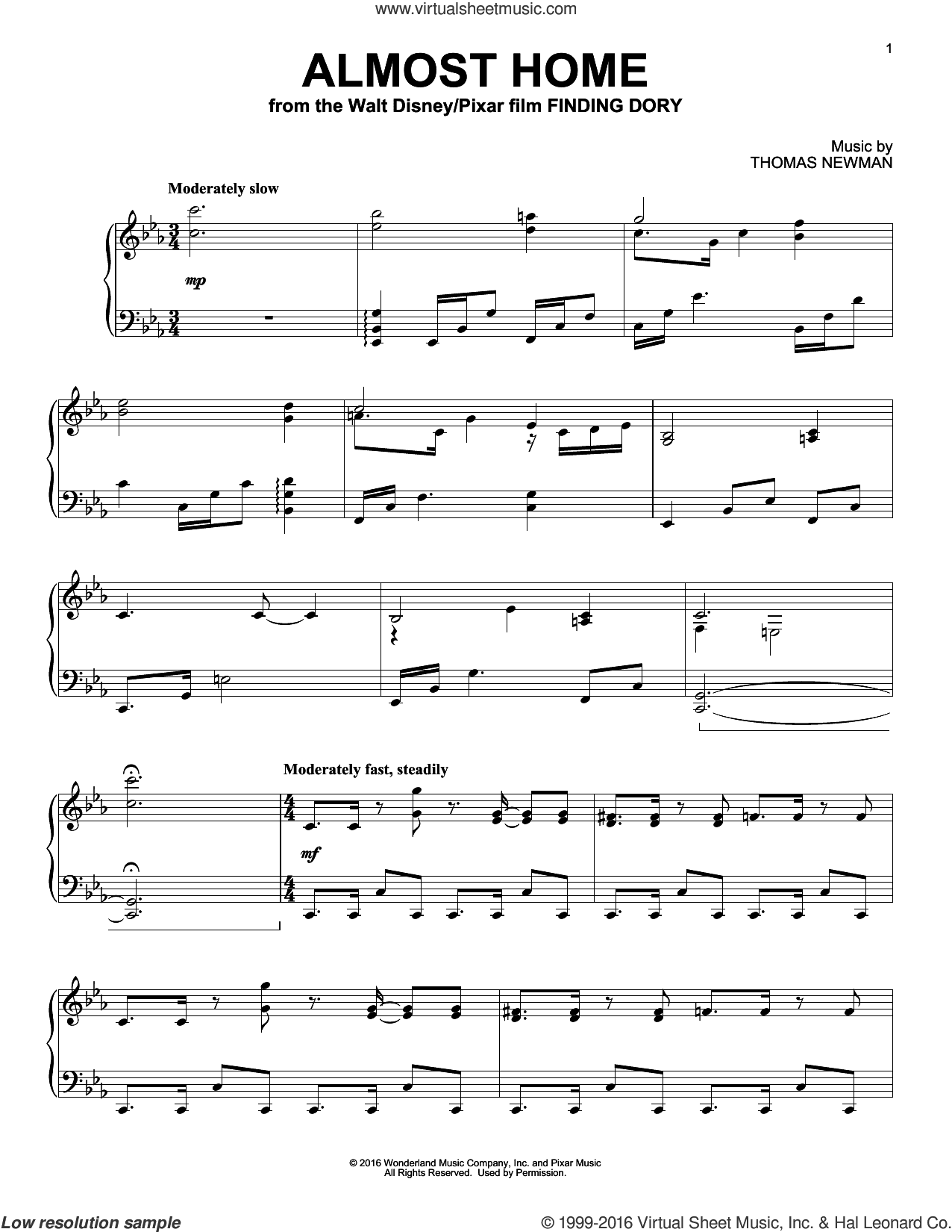 Almost Home (from Finding Dory), (intermediate)