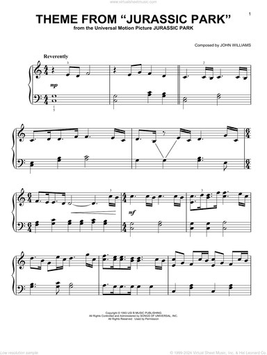 Theme From Jurassic Park, (beginner)