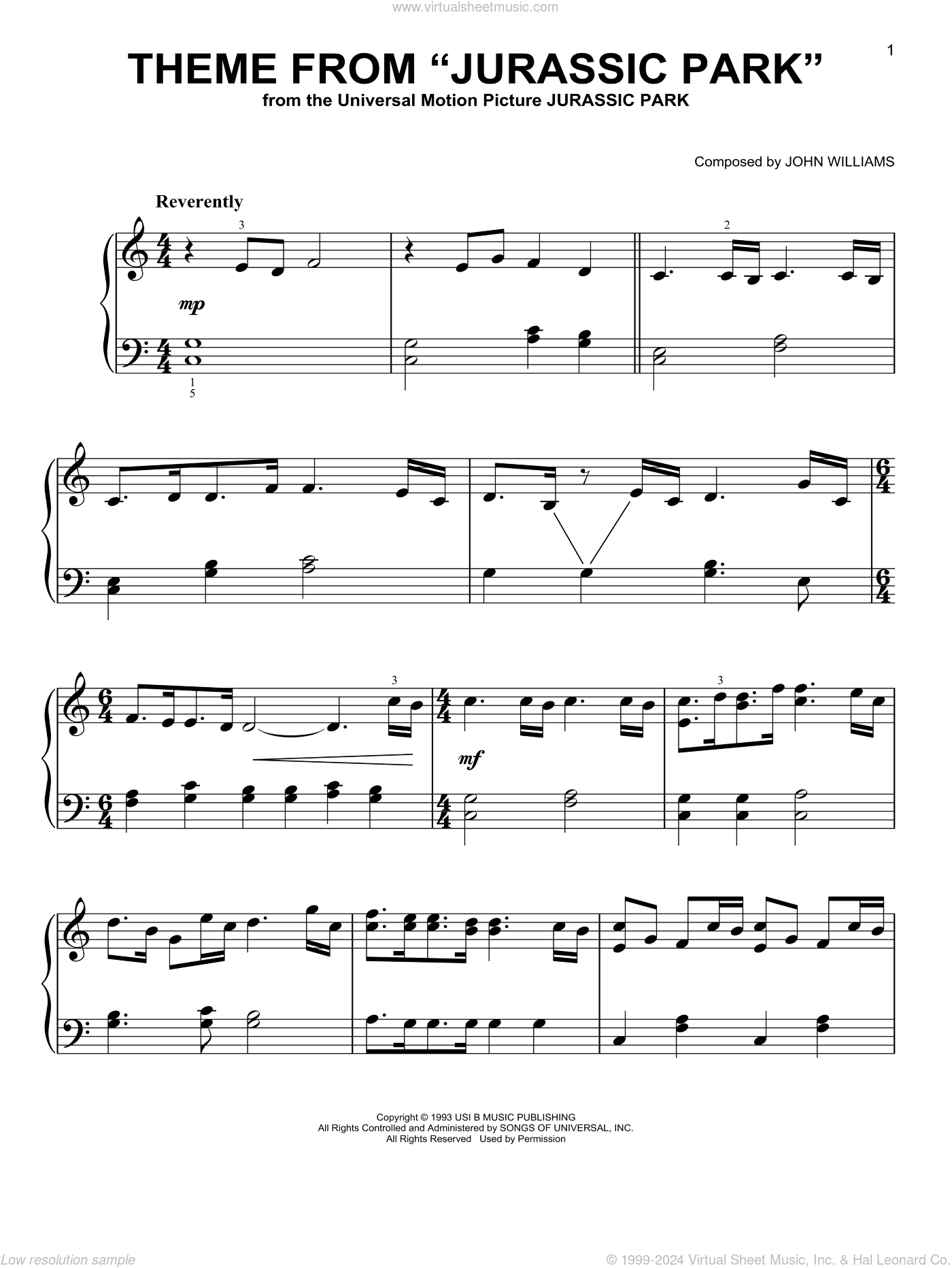 Theme From Jurassic Park, (beginner)