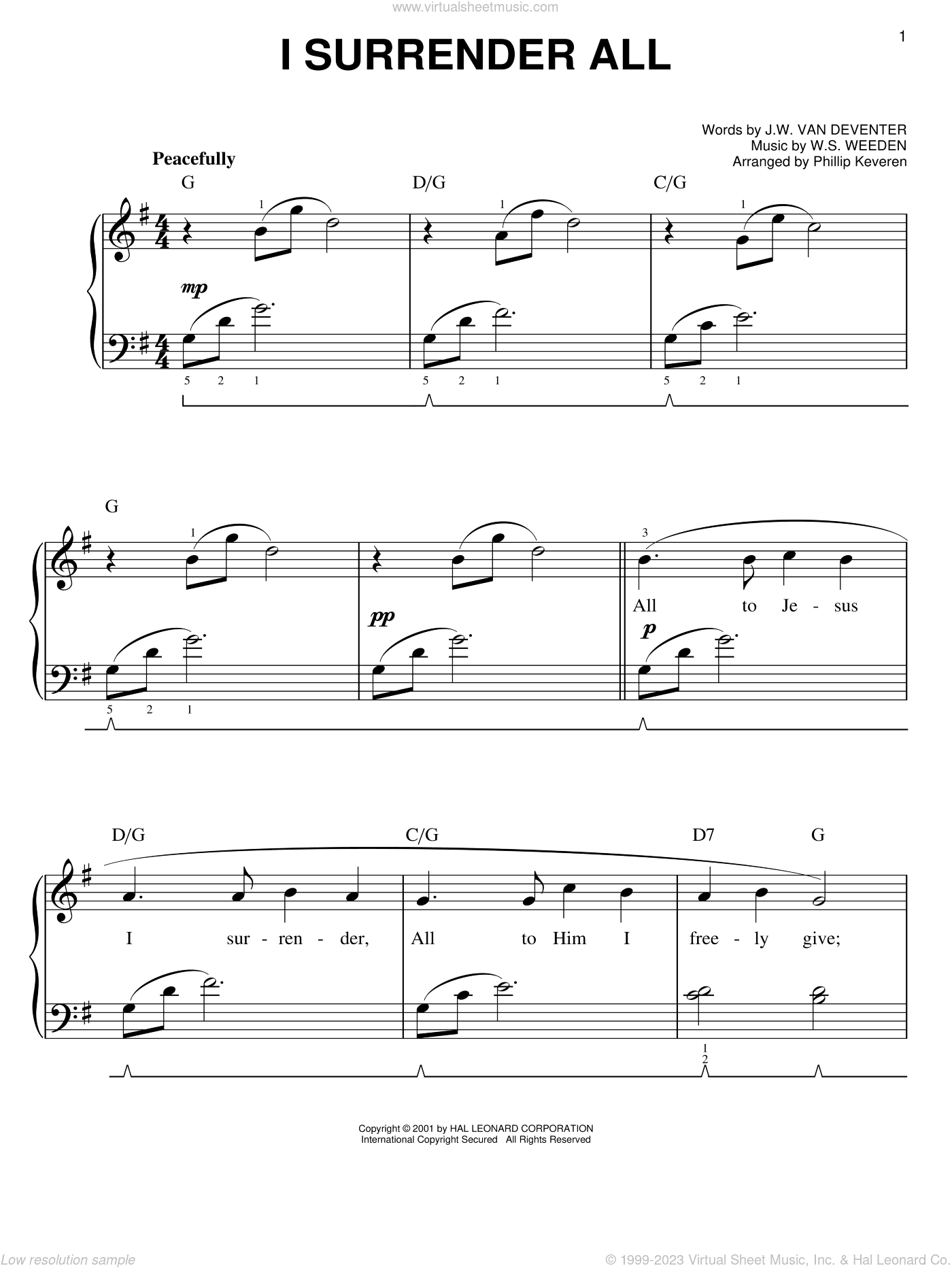 I Surrender All (arr. Phillip Keveren), (easy)
