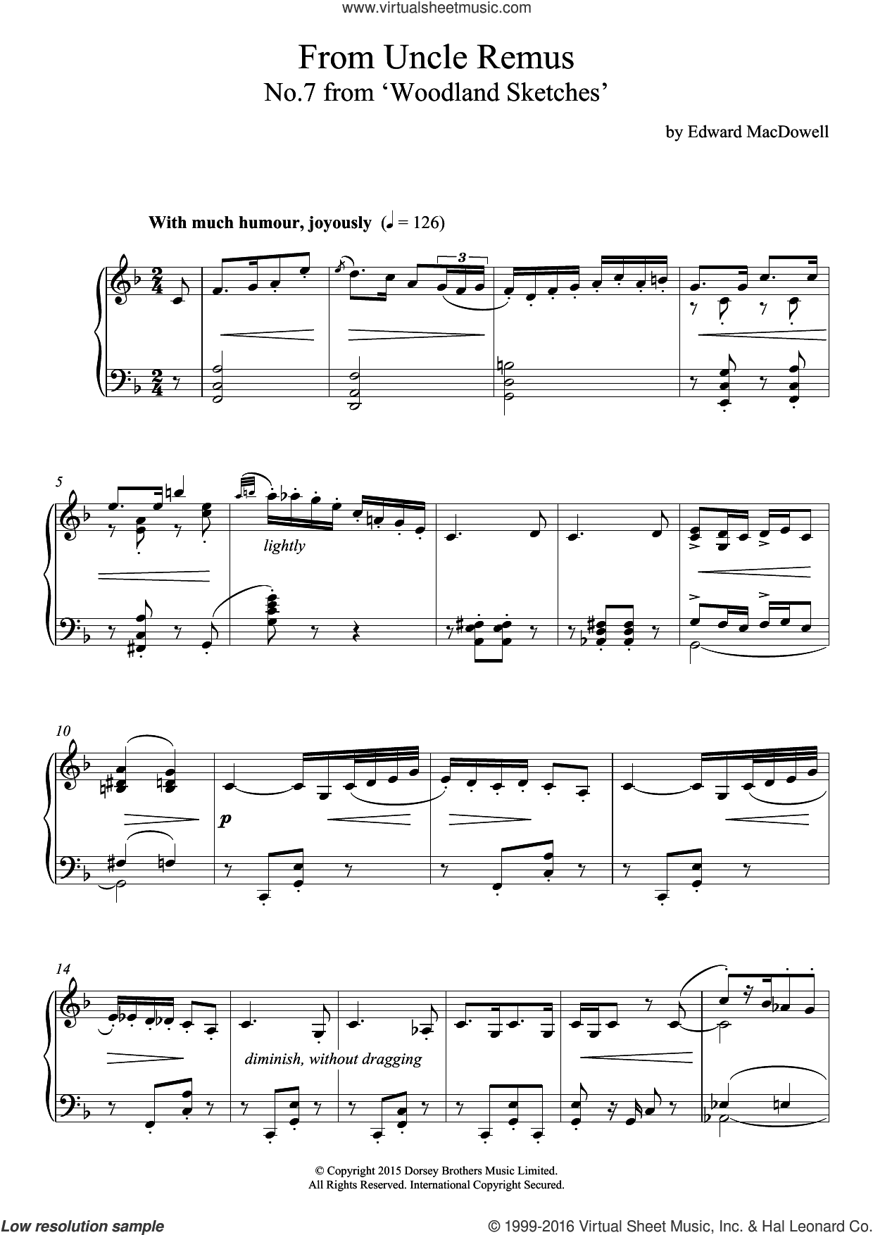 From Uncle Remus (10 Woodland Sketches, Op.51, No.7)