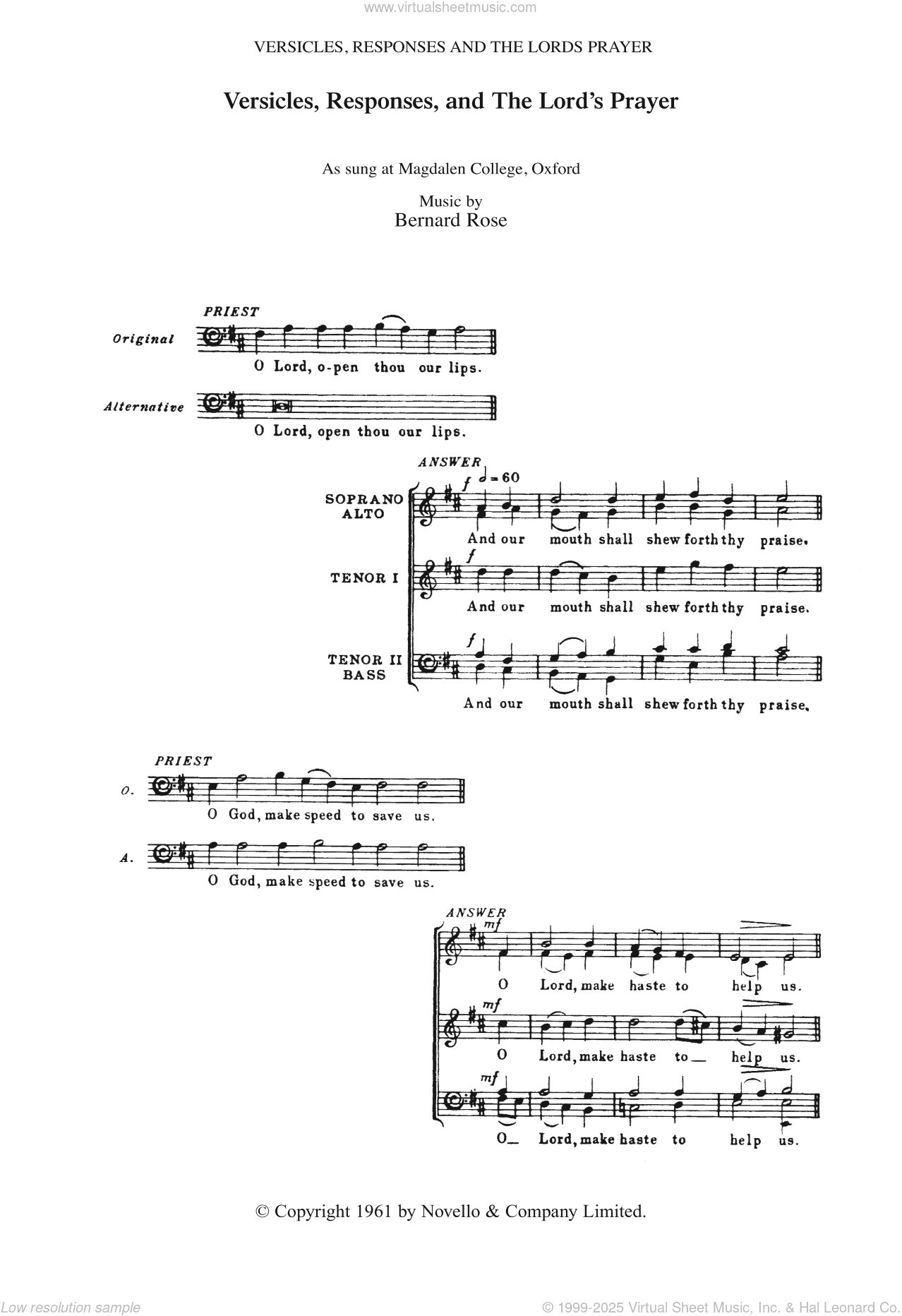 Versicles, Responses And The Lord's Prayer