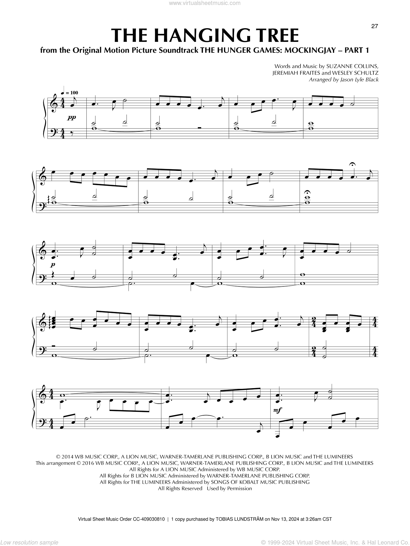 The Hanging Tree (from The Hunger Games: Mockingjay Part 1) (arr. Jason Lyle Black)