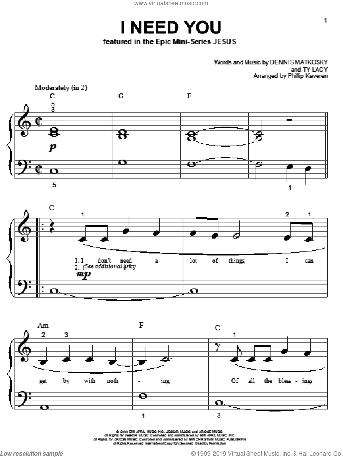 I Need You (arr. Phillip Keveren)