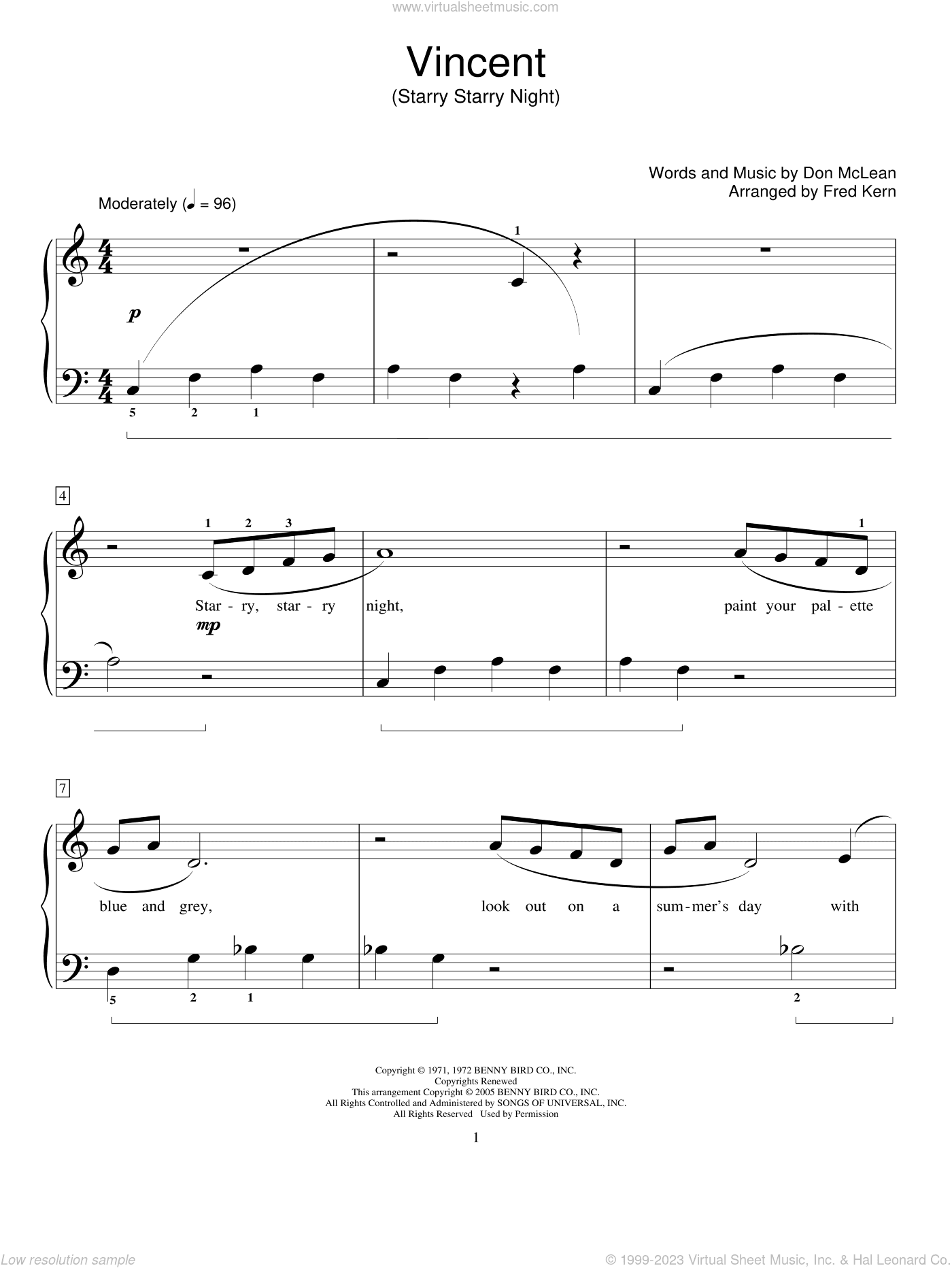 Vincent (Starry Starry Night) (arr. Fred Kern)