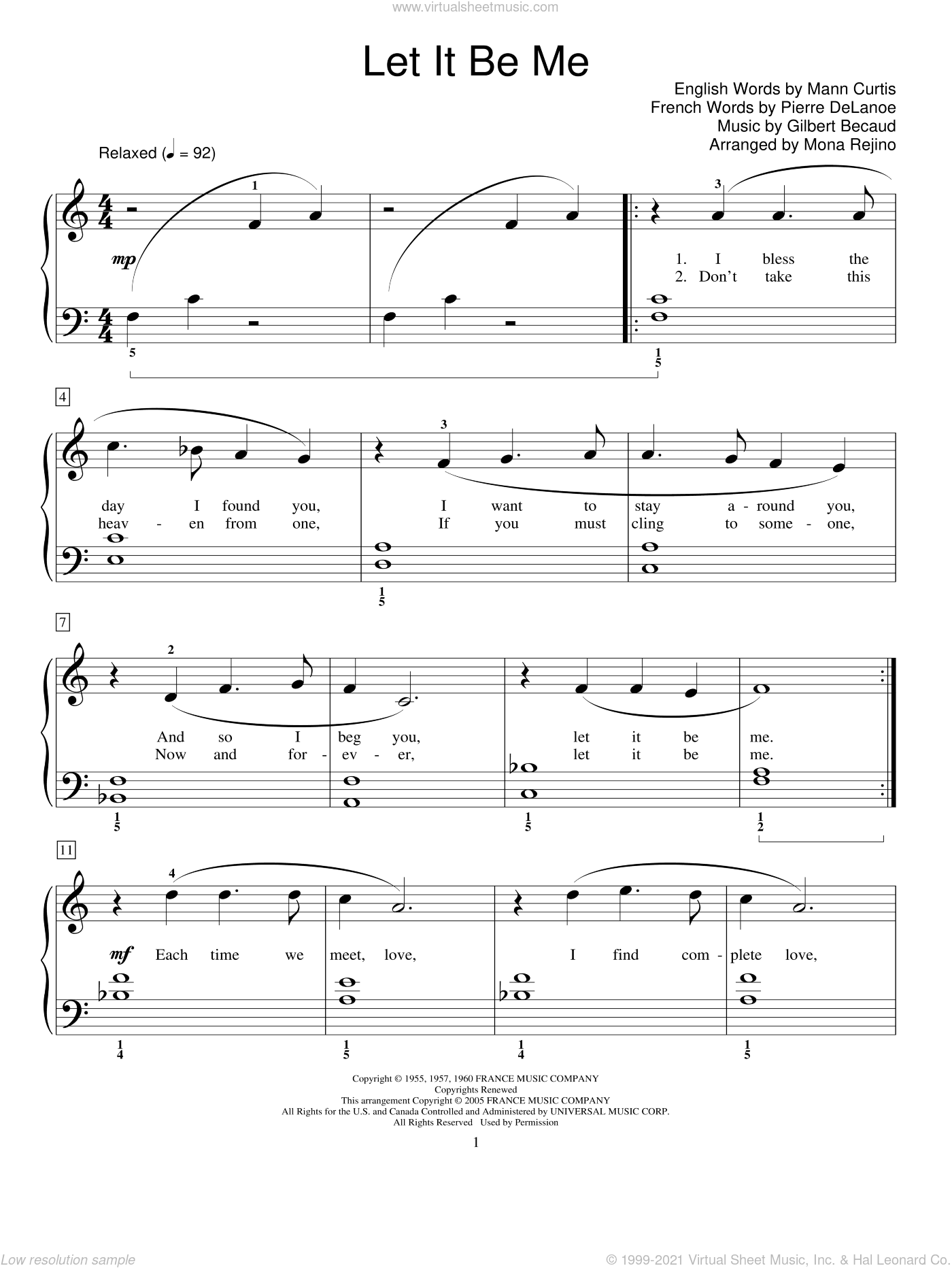 Let It Be Me (Je T'appartiens) (arr. Mona Rejino)